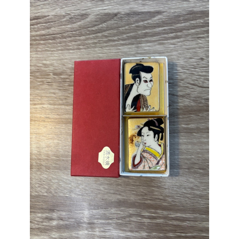 Japanese ceramic chopstick rests, kutani-ware ceramics, ukiyoe Kuniyoshi Syaraku